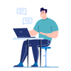 Mann mit Notebook und laufendem Chat