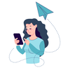 Frau mit Handy und E-Mail Symbol