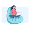 Frau mit Laptop auf einem Sitzkissen