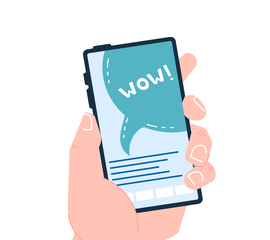 Hand mit Handy und Landingpage Template